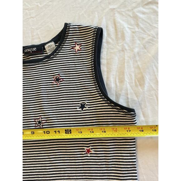 Onque Casual Patriotic Top Stripes white/blue Embroidered Stars July Fourth Tank - Picture 4 of 5